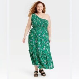Green Floral One-Shoulder Maxi Dress